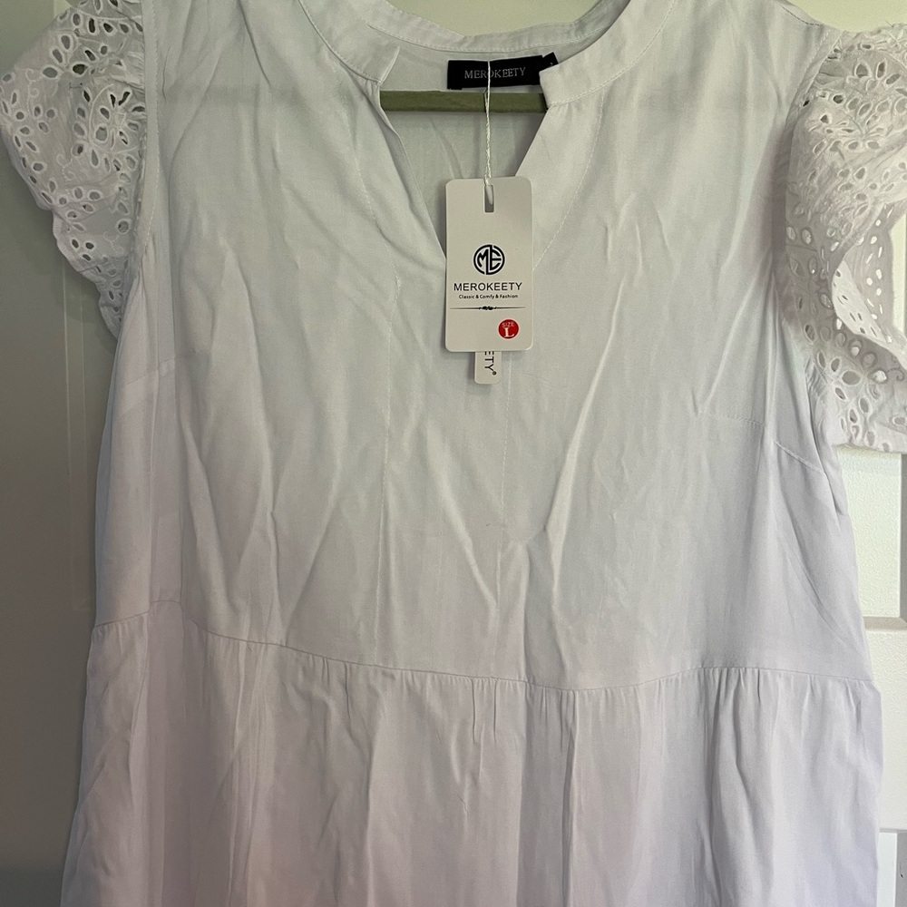 White Eyelet Sleeve Top